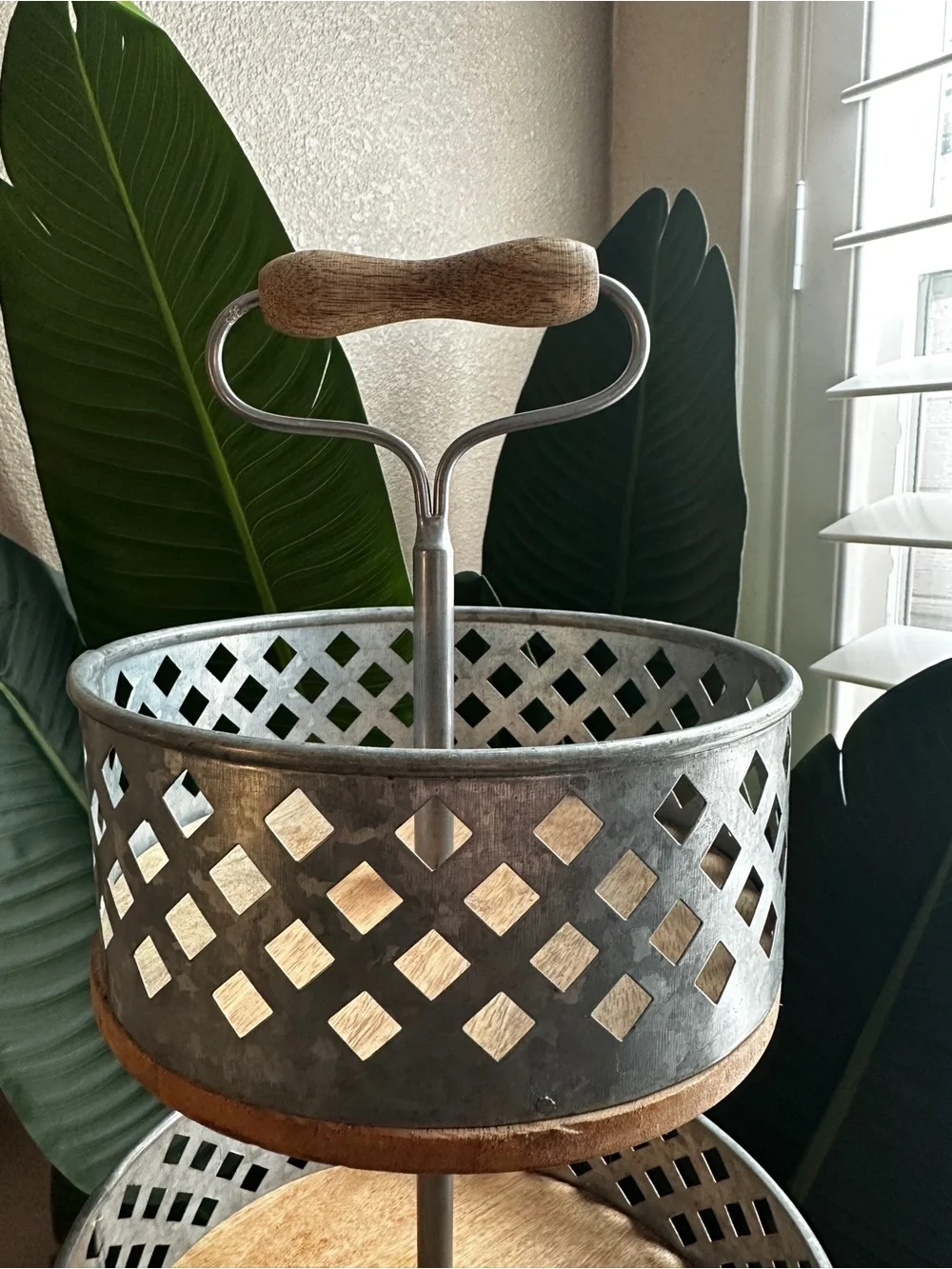 Three-Tier Metal and Wood Serving Stand - Rustic Farmhouse